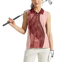 Polynesian Tribal Pattern Patchwork Picturesque Women Sleeveless Polo Shirt Crimson LT7 - Polynesian Pride