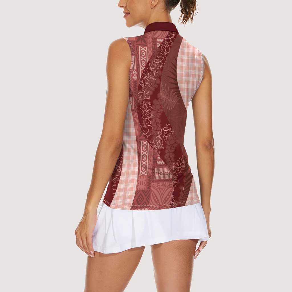 Polynesian Tribal Pattern Patchwork Picturesque Women Sleeveless Polo Shirt Crimson LT7 - Polynesian Pride