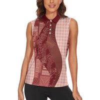 Polynesian Tribal Pattern Patchwork Picturesque Women Sleeveless Polo Shirt Crimson LT7 - Polynesian Pride