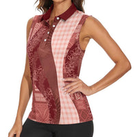 Polynesian Tribal Pattern Patchwork Picturesque Women Sleeveless Polo Shirt Crimson LT7 - Polynesian Pride