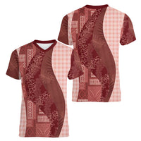 Polynesian Tribal Pattern Patchwork Picturesque Women V-Neck T-Shirt Crimson