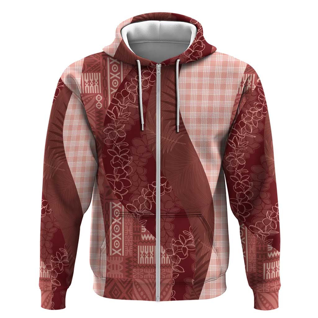 Polynesian Tribal Pattern Patchwork Picturesque Zip Hoodie Crimson LT7 Zip Hoodie Crimson - Polynesian Pride