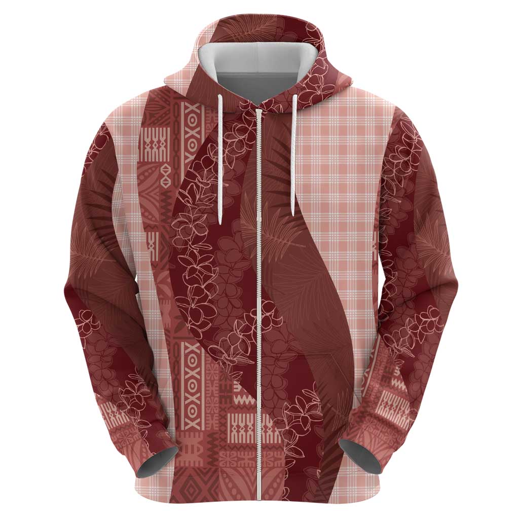 Polynesian Tribal Pattern Patchwork Picturesque Zip Hoodie Crimson LT7 - Polynesian Pride