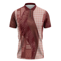 Polynesian Tribal Pattern Patchwork Picturesque Zipper Polo Shirt Crimson