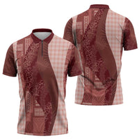 Polynesian Tribal Pattern Patchwork Picturesque Zipper Polo Shirt Crimson