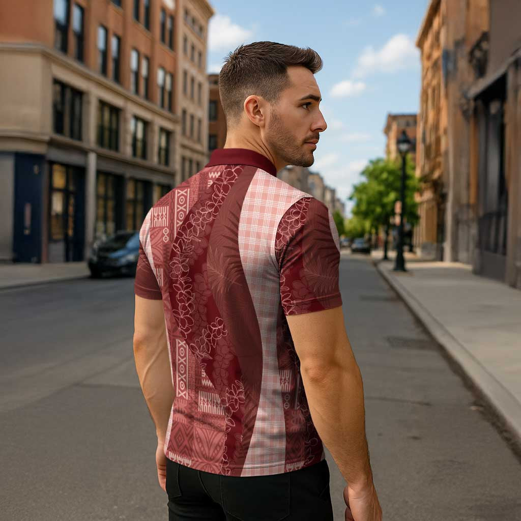Polynesian Tribal Pattern Patchwork Picturesque Zipper Polo Shirt Crimson