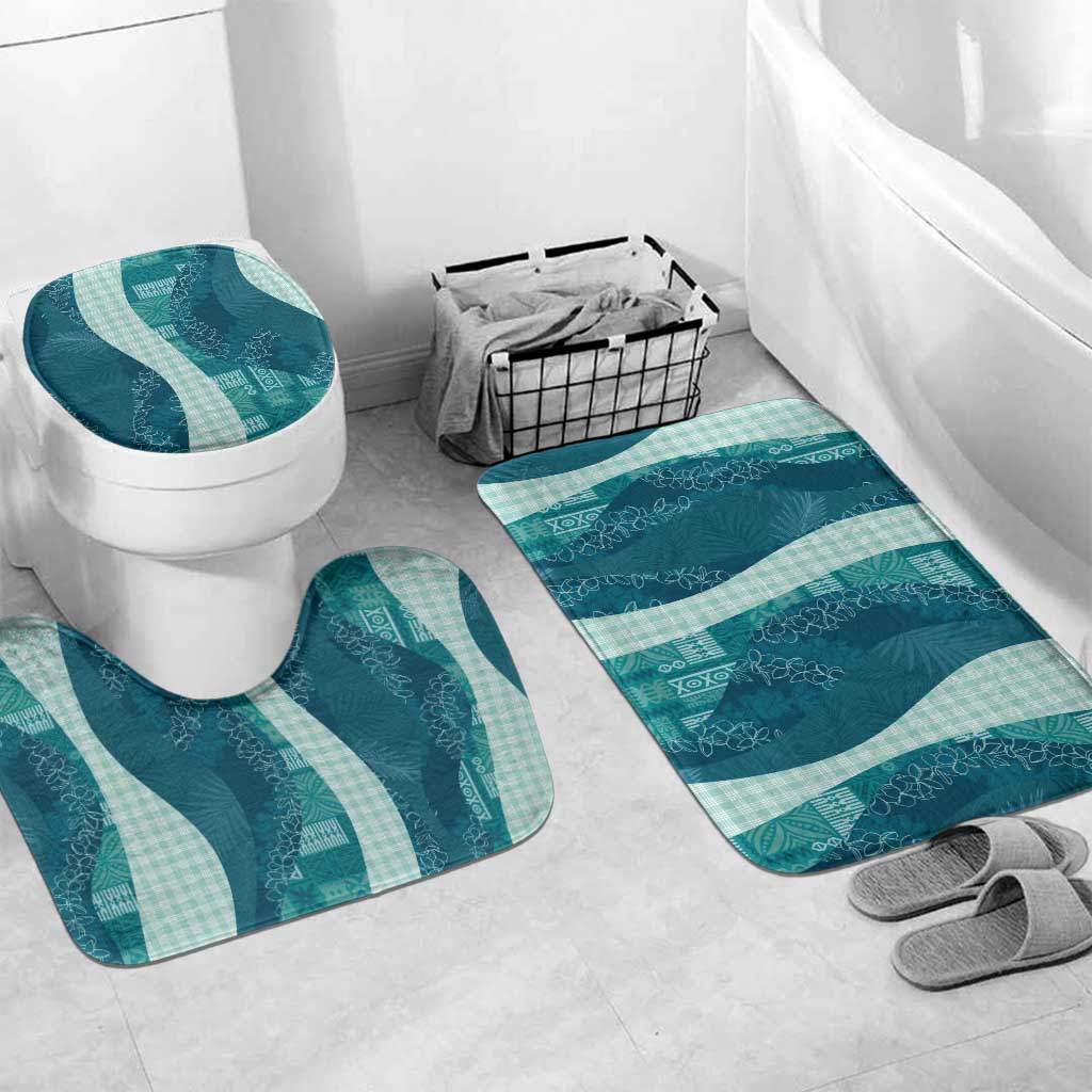 Polynesian Tribal Pattern Patchwork Picturesque Bathroom Set Oceanic LT7 Mat Set Only (3 pcs) One Size Blue - Polynesian Pride
