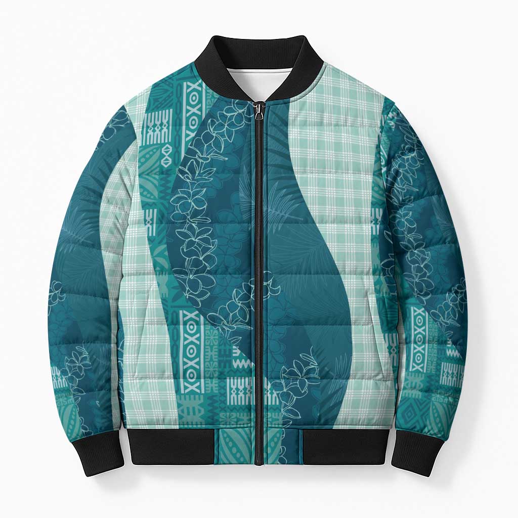 Polynesian Tribal Pattern Patchwork Picturesque Bomber Puffer Jacket Oceanic LT7 Unisex Blue - Polynesian Pride
