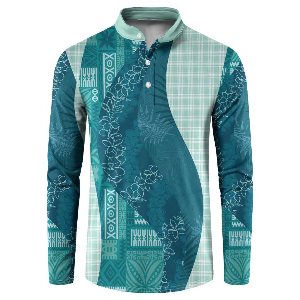 Polynesian Tribal Pattern Patchwork Picturesque Button Sweatshirt Oceanic LT7 Blue - Polynesian Pride