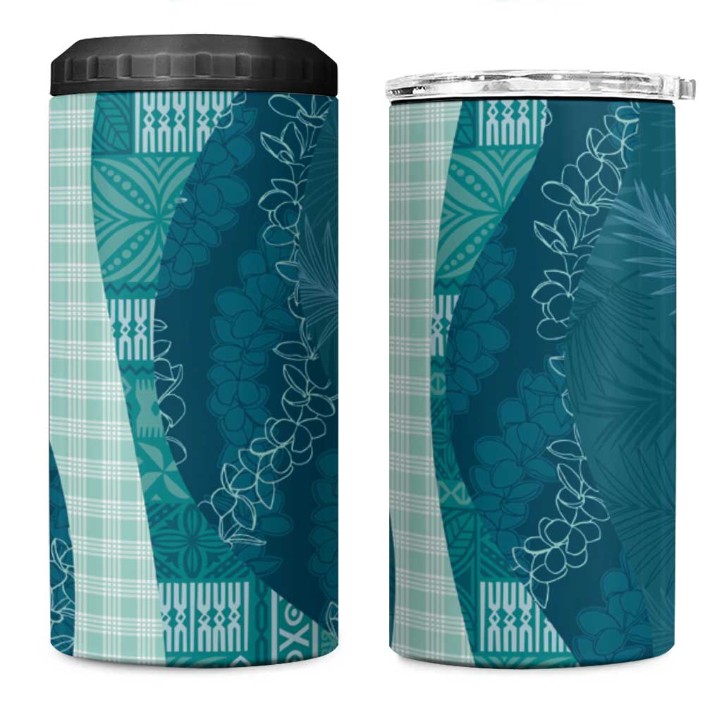 Polynesian Tribal Pattern Patchwork Picturesque 4 in 1 Can Cooler Tumbler Oceanic LT7 One Size: 16 oz Blue - Polynesian Pride