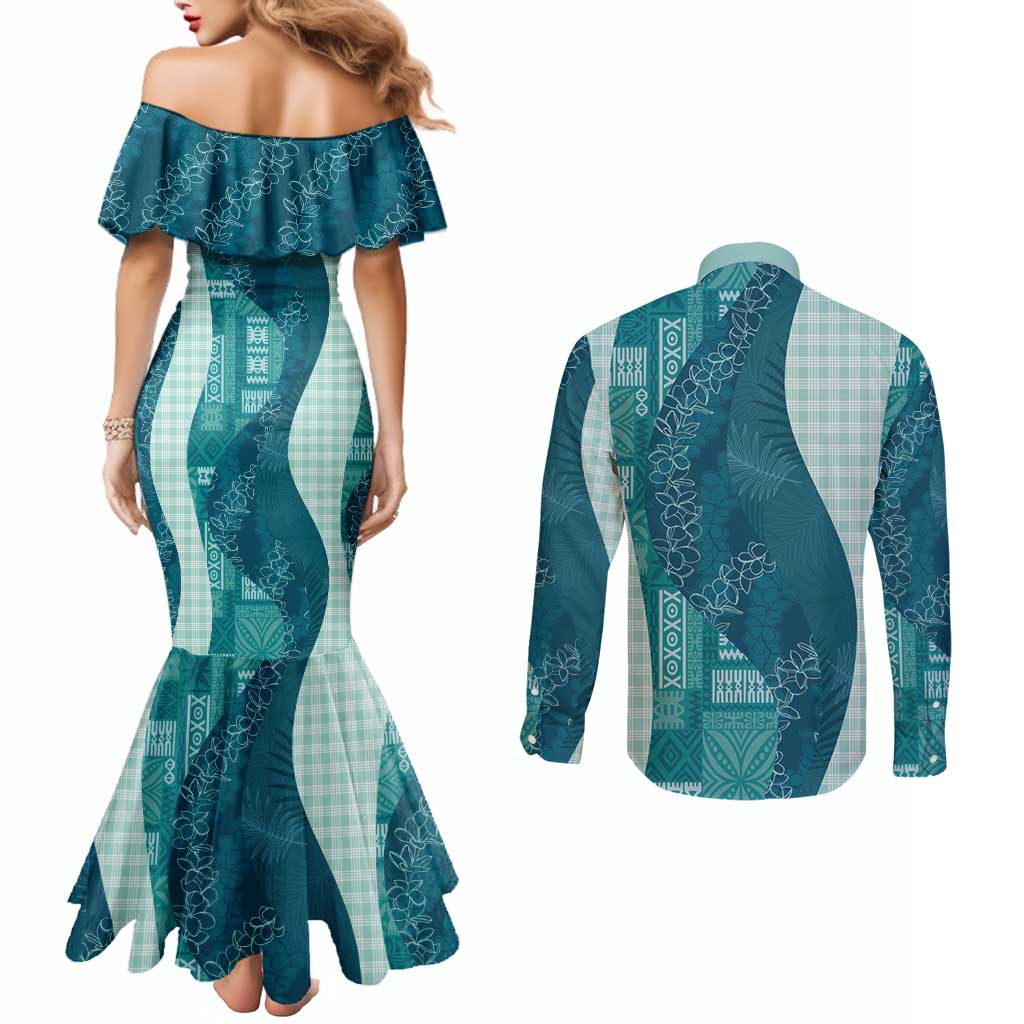 Polynesian Tribal Pattern Patchwork Picturesque Couples Matching Mermaid Dress and Long Sleeve Button Shirt Oceanic LT7 - Polynesian Pride