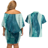 Polynesian Tribal Pattern Patchwork Picturesque Couples Matching Off Shoulder Short Dress and Hawaiian Shirt Oceanic LT7 - Polynesian Pride