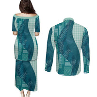 Polynesian Tribal Pattern Patchwork Picturesque Couples Matching Puletasi and Long Sleeve Button Shirt Oceanic