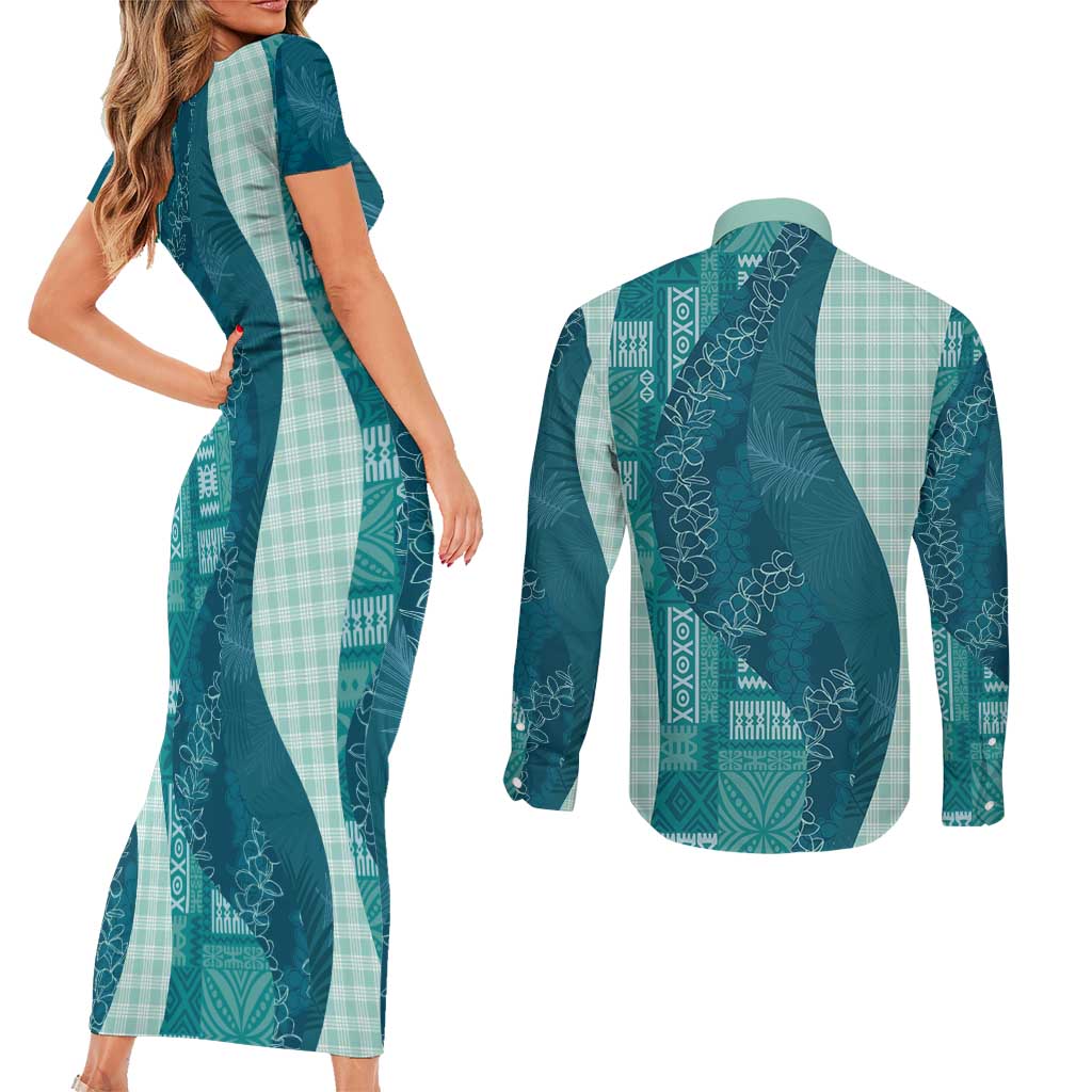 Polynesian Tribal Pattern Patchwork Picturesque Couples Matching Short Sleeve Bodycon Dress and Long Sleeve Button Shirt Oceanic LT7 - Polynesian Pride