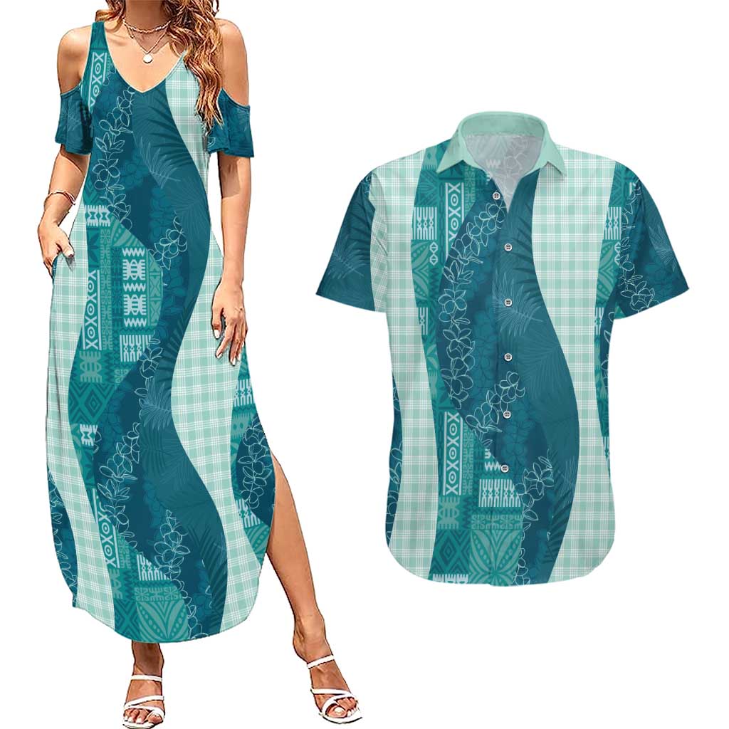 Polynesian Tribal Pattern Patchwork Picturesque Couples Matching Summer Maxi Dress and Hawaiian Shirt Oceanic LT7 Blue - Polynesian Pride