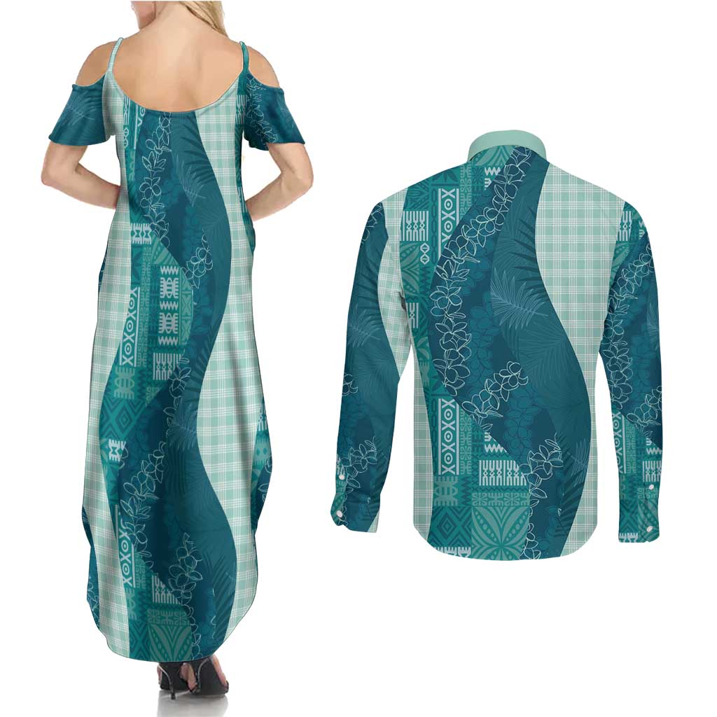 Polynesian Tribal Pattern Patchwork Picturesque Couples Matching Summer Maxi Dress and Long Sleeve Button Shirt Oceanic LT7 - Polynesian Pride