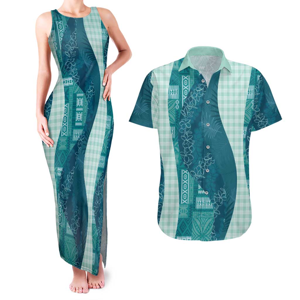 Polynesian Tribal Pattern Patchwork Picturesque Couples Matching Tank Maxi Dress and Hawaiian Shirt Oceanic LT7 Blue - Polynesian Pride