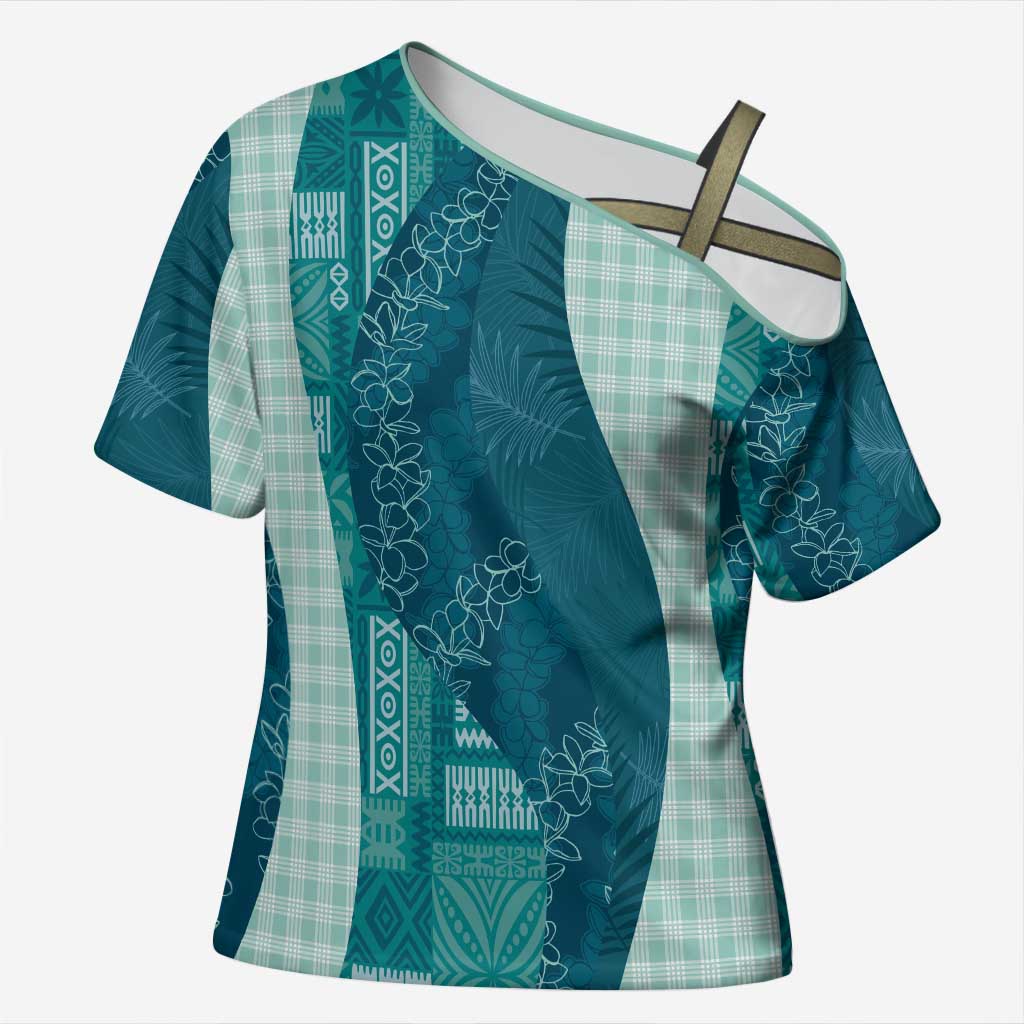 Polynesian Tribal Pattern Patchwork Picturesque Cross Shoulder Shirt Oceanic LT7 Female Blue - Polynesian Pride