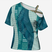 Polynesian Tribal Pattern Patchwork Picturesque Cross Shoulder Shirt Oceanic LT7 Female Blue - Polynesian Pride