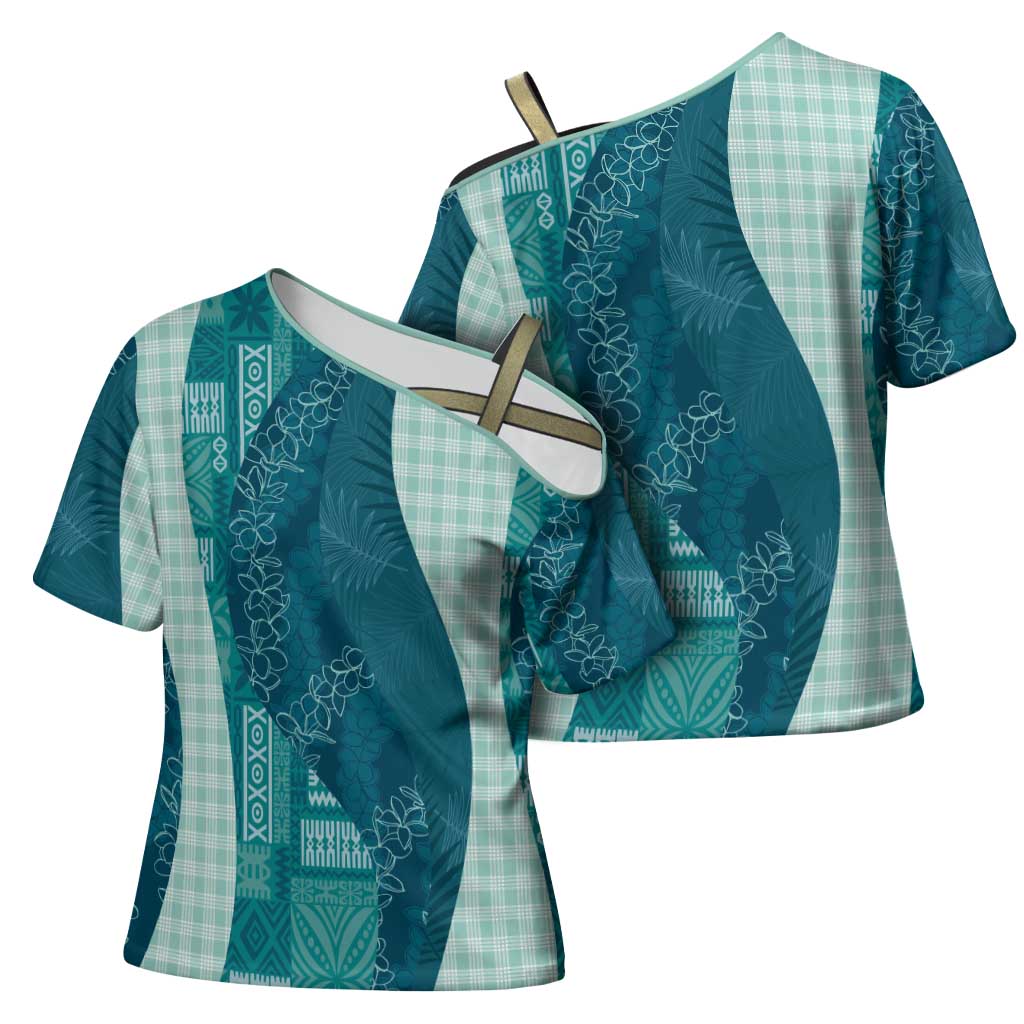 Polynesian Tribal Pattern Patchwork Picturesque Cross Shoulder Shirt Oceanic LT7 - Polynesian Pride