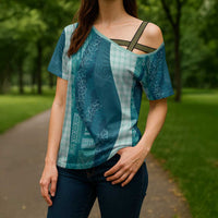Polynesian Tribal Pattern Patchwork Picturesque Cross Shoulder Shirt Oceanic LT7 - Polynesian Pride