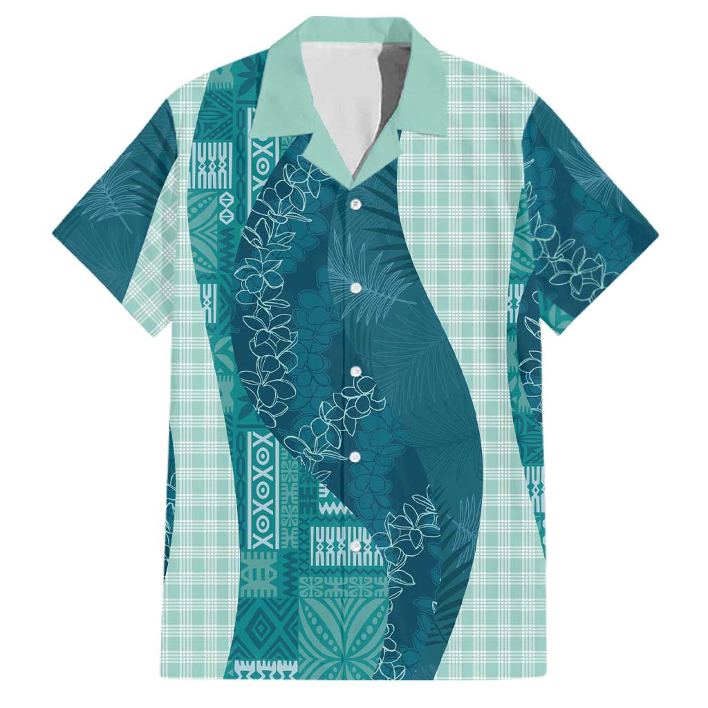 Polynesian Tribal Pattern Patchwork Picturesque Family Matching Off Shoulder Maxi Dress and Hawaiian Shirt Oceanic LT7 Dad's Shirt - Short Sleeve Blue - Polynesian Pride