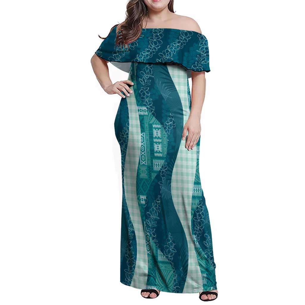 Polynesian Tribal Pattern Patchwork Picturesque Family Matching Off Shoulder Maxi Dress and Hawaiian Shirt Oceanic LT7 Mom's Dress Blue - Polynesian Pride