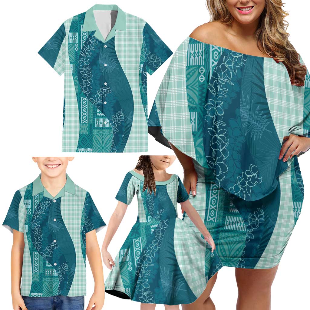 Polynesian Tribal Pattern Patchwork Picturesque Family Matching Off Shoulder Short Dress and Hawaiian Shirt Oceanic LT7 - Polynesian Pride