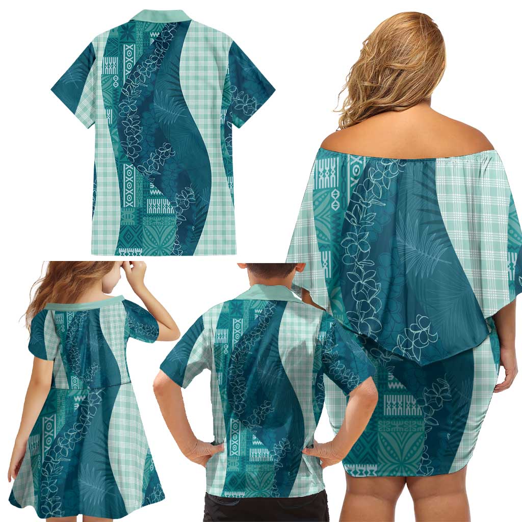 Polynesian Tribal Pattern Patchwork Picturesque Family Matching Off Shoulder Short Dress and Hawaiian Shirt Oceanic LT7 - Polynesian Pride
