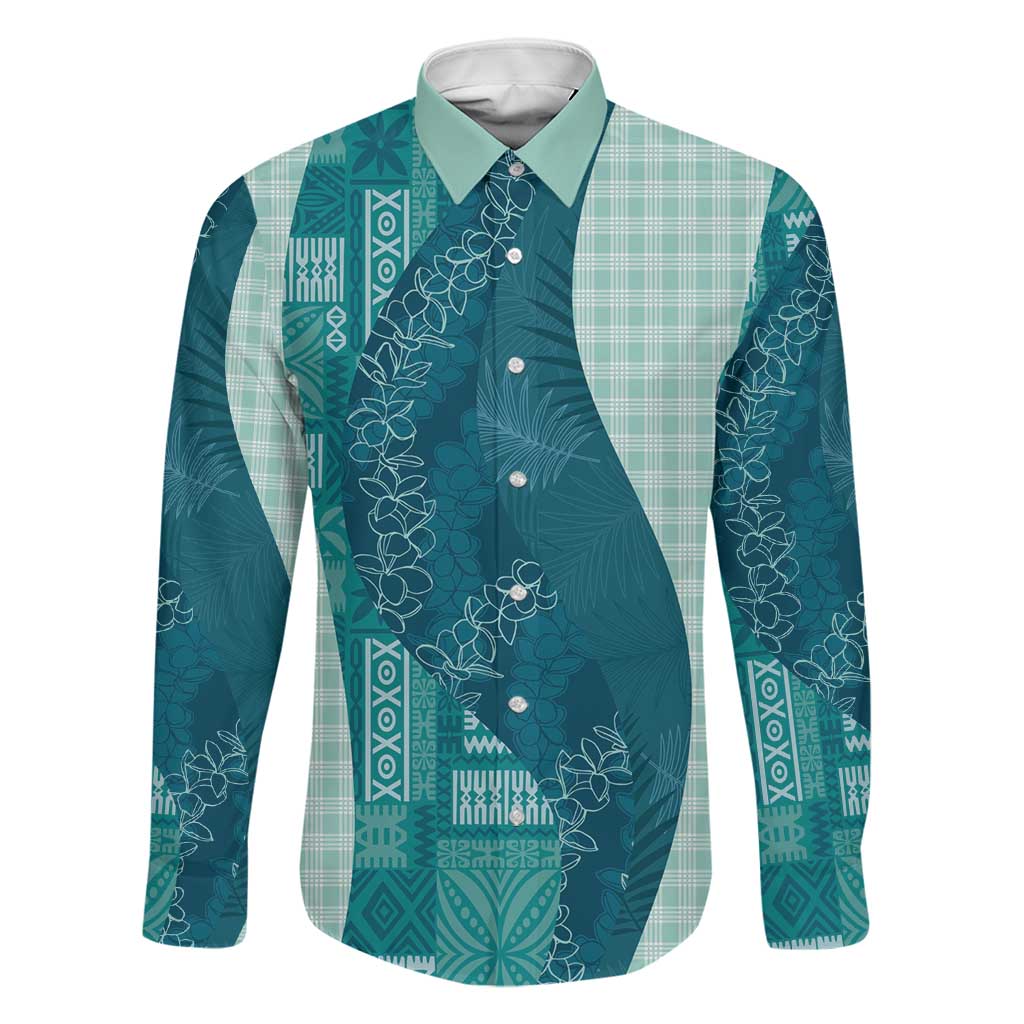 Polynesian Tribal Pattern Patchwork Picturesque Family Matching Summer Maxi Dress and Hawaiian Shirt Oceanic LT7 Dad's Shirt - Long Sleeve Blue - Polynesian Pride