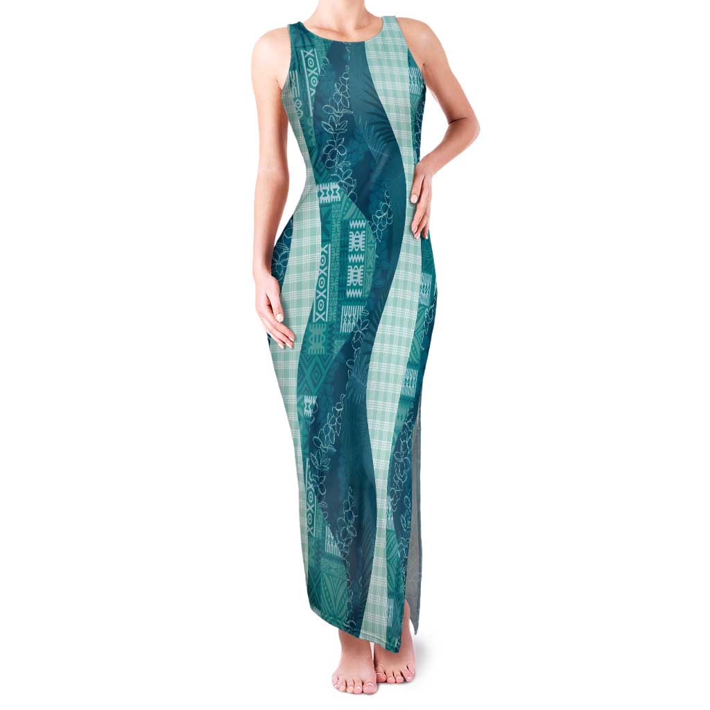 Polynesian Tribal Pattern Patchwork Picturesque Family Matching Tank Maxi Dress and Hawaiian Shirt Oceanic LT7 Mom's Dress Blue - Polynesian Pride