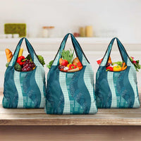 Polynesian Tribal Pattern Patchwork Picturesque Grocery Bag Oceanic LT7 3-pack One Size Blue - Polynesian Pride