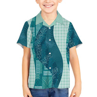 Polynesian Tribal Pattern Patchwork Picturesque Kid Hawaiian Shirt Oceanic LT7 Kid Blue - Polynesian Pride
