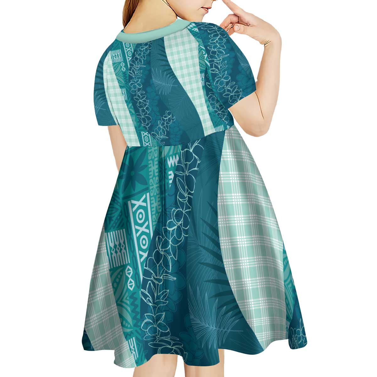 Polynesian Tribal Pattern Patchwork Picturesque Kid Short Sleeve Dress Oceanic LT7 - Polynesian Pride