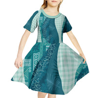 Polynesian Tribal Pattern Patchwork Picturesque Kid Short Sleeve Dress Oceanic LT7 - Polynesian Pride