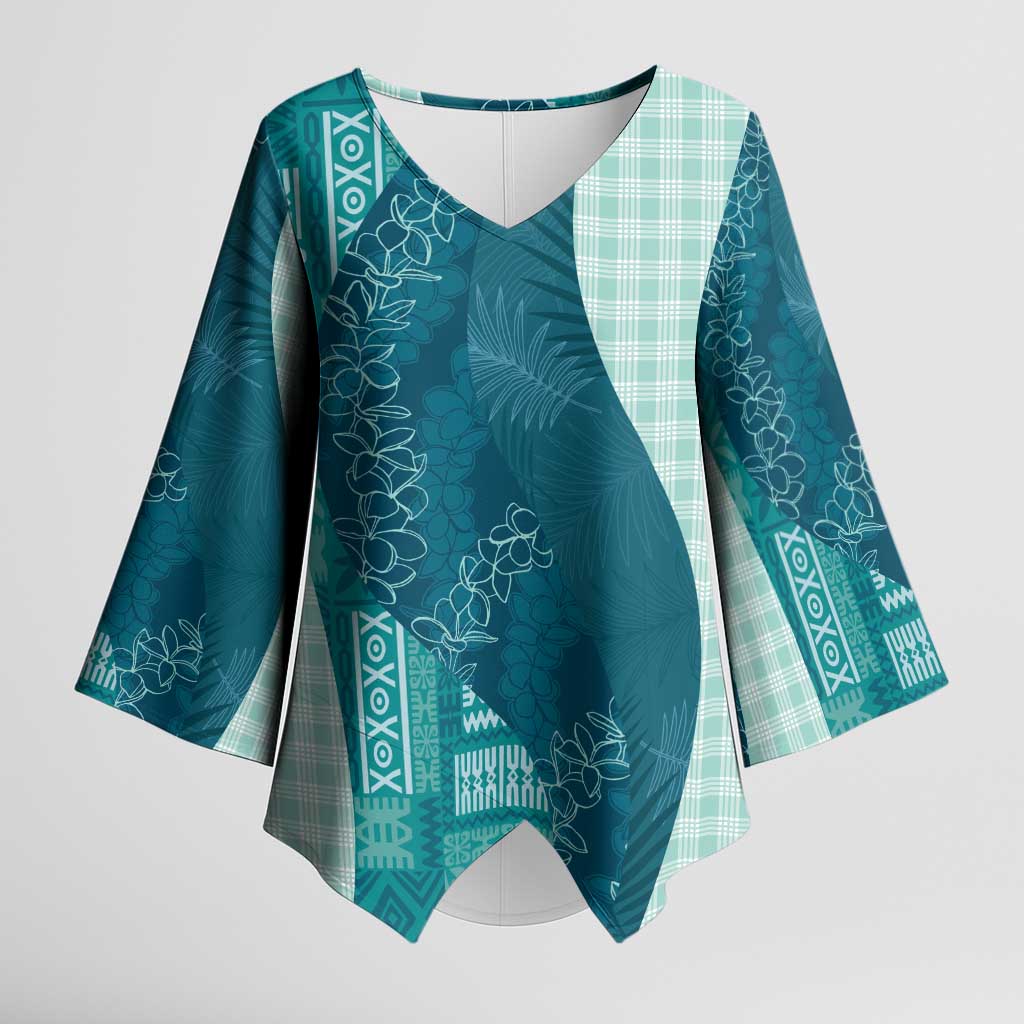 Polynesian Tribal Pattern Patchwork Picturesque Kimono Sleeve Blouse Oceanic LT7 Female Blue - Polynesian Pride