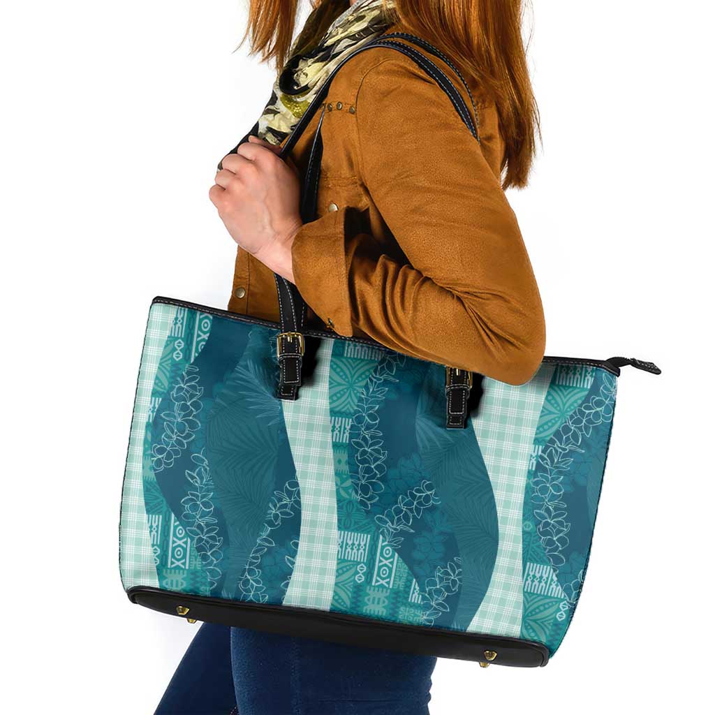 Polynesian Tribal Pattern Patchwork Picturesque Leather Tote Bag Oceanic LT7 Blue - Polynesian Pride