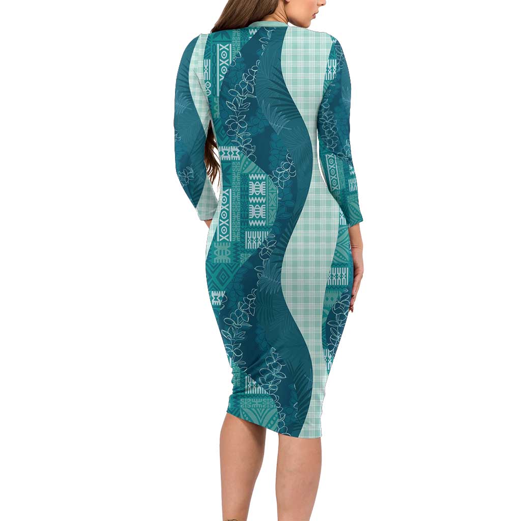 Polynesian Tribal Pattern Patchwork Picturesque Long Sleeve Bodycon Dress Oceanic LT7 - Polynesian Pride