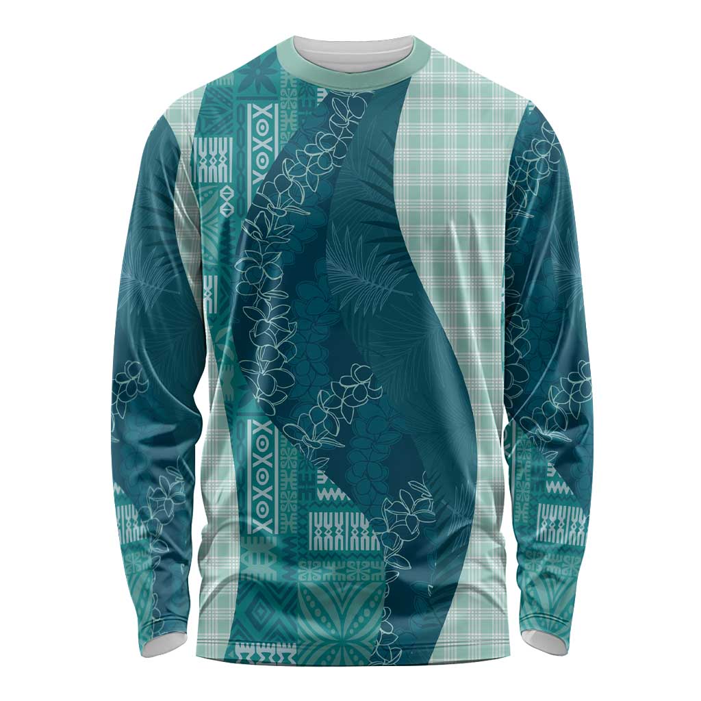 Polynesian Tribal Pattern Patchwork Picturesque Long Sleeve Shirt Oceanic LT7 Unisex Blue - Polynesian Pride