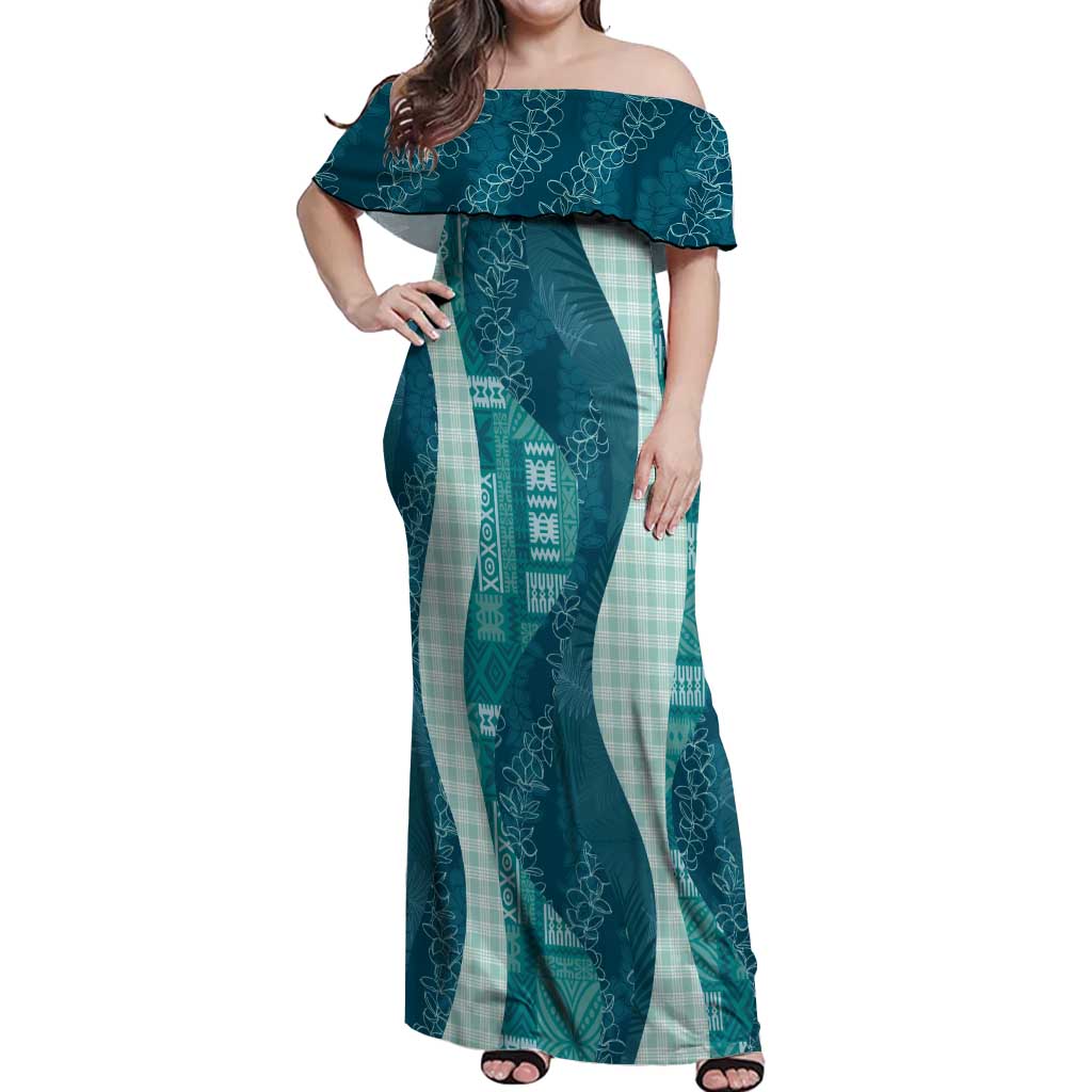 Polynesian Tribal Pattern Patchwork Picturesque Off Shoulder Maxi Dress Oceanic LT7 Women Blue - Polynesian Pride