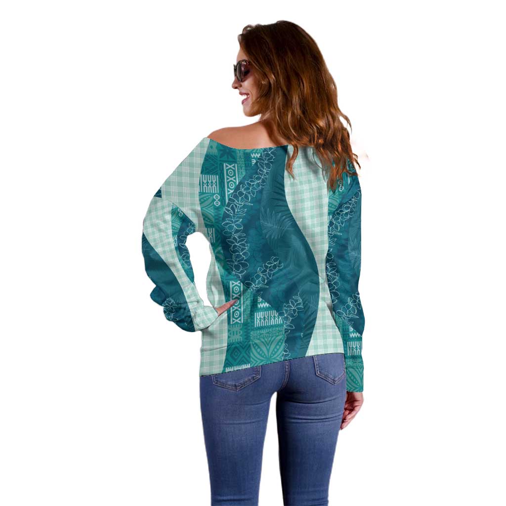 Polynesian Tribal Pattern Patchwork Picturesque Off Shoulder Sweater Oceanic LT7 - Polynesian Pride