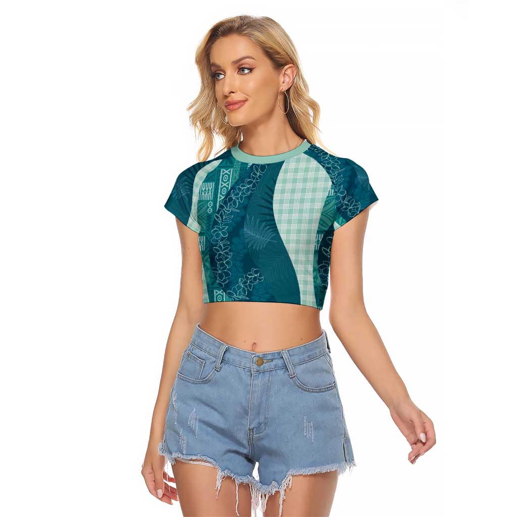 Polynesian Tribal Pattern Patchwork Picturesque Raglan Cropped T Shirt Oceanic LT7 Female Blue - Polynesian Pride