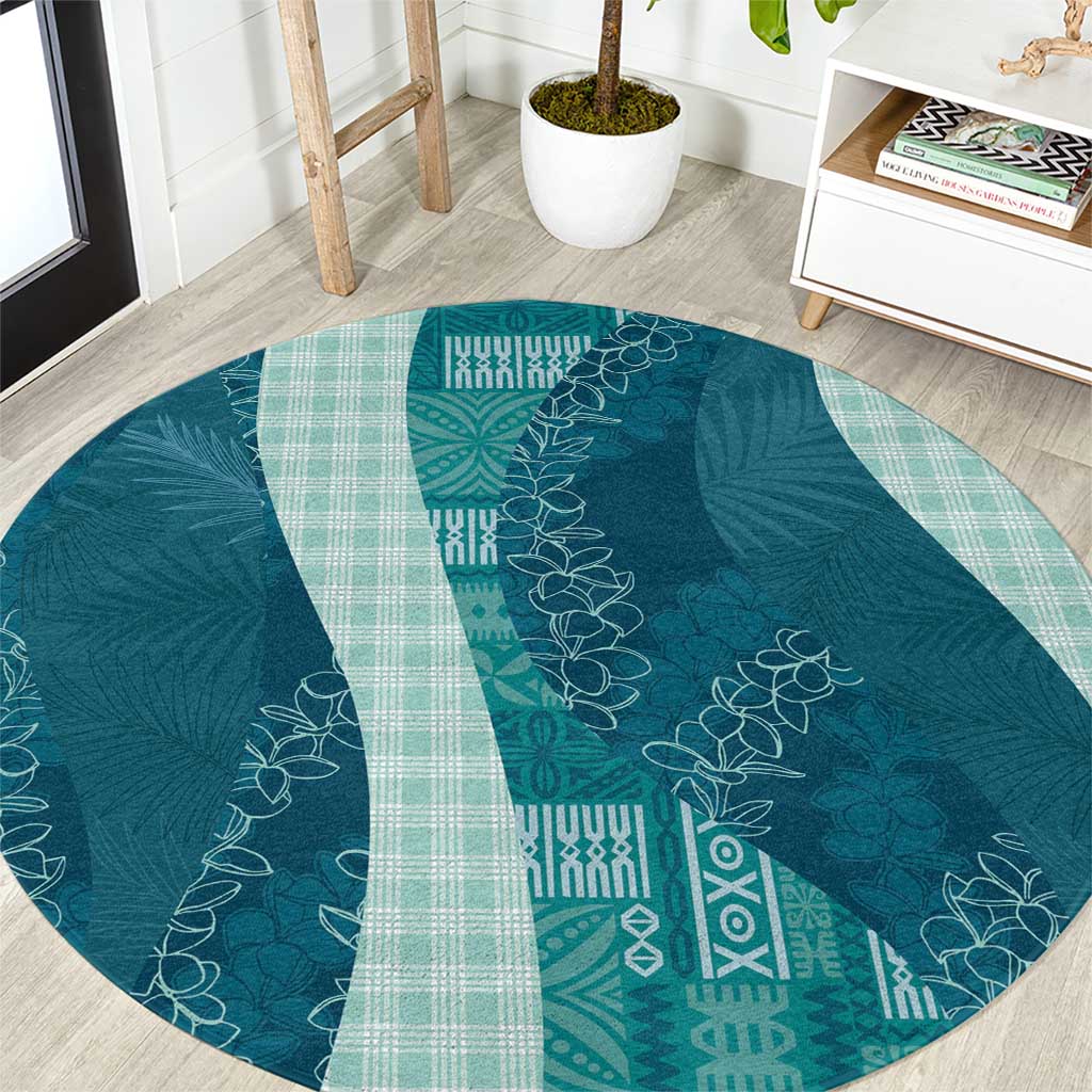 Polynesian Tribal Pattern Patchwork Picturesque Round Carpet Oceanic LT7 Blue - Polynesian Pride