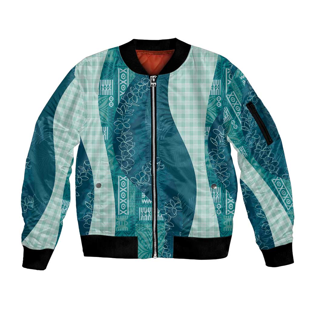 Polynesian Tribal Pattern Patchwork Picturesque Sleeve Zip Bomber Jacket Oceanic LT7 Unisex Blue - Polynesian Pride