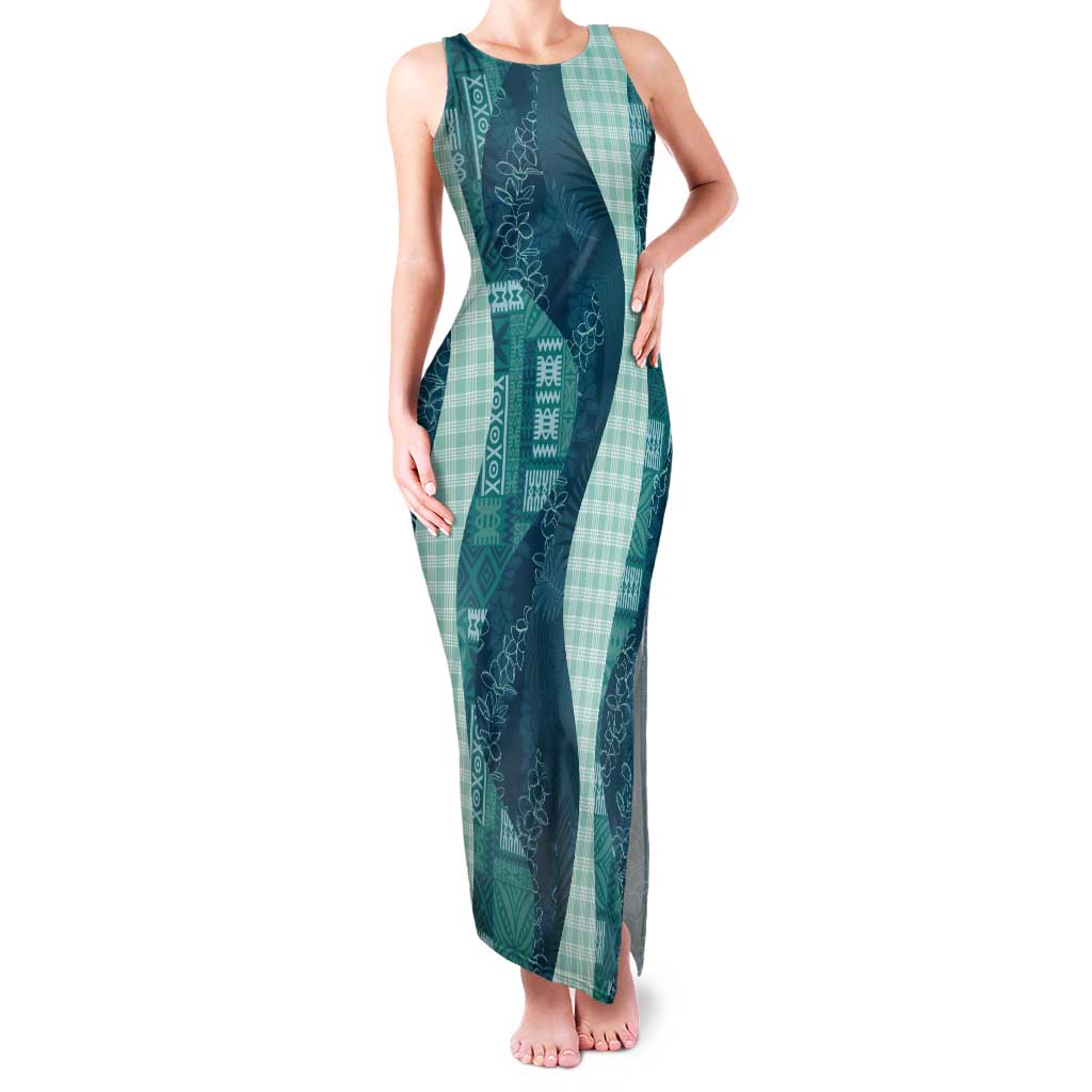 Polynesian Tribal Pattern Patchwork Picturesque Tank Maxi Dress Oceanic LT7 Women Blue - Polynesian Pride