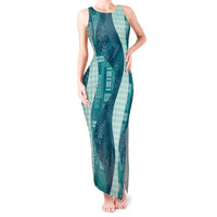 Polynesian Tribal Pattern Patchwork Picturesque Tank Maxi Dress Oceanic LT7 Women Blue - Polynesian Pride