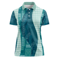 Polynesian Tribal Pattern Patchwork Picturesque Women Polo Shirt Oceanic LT7 Female Blue - Polynesian Pride