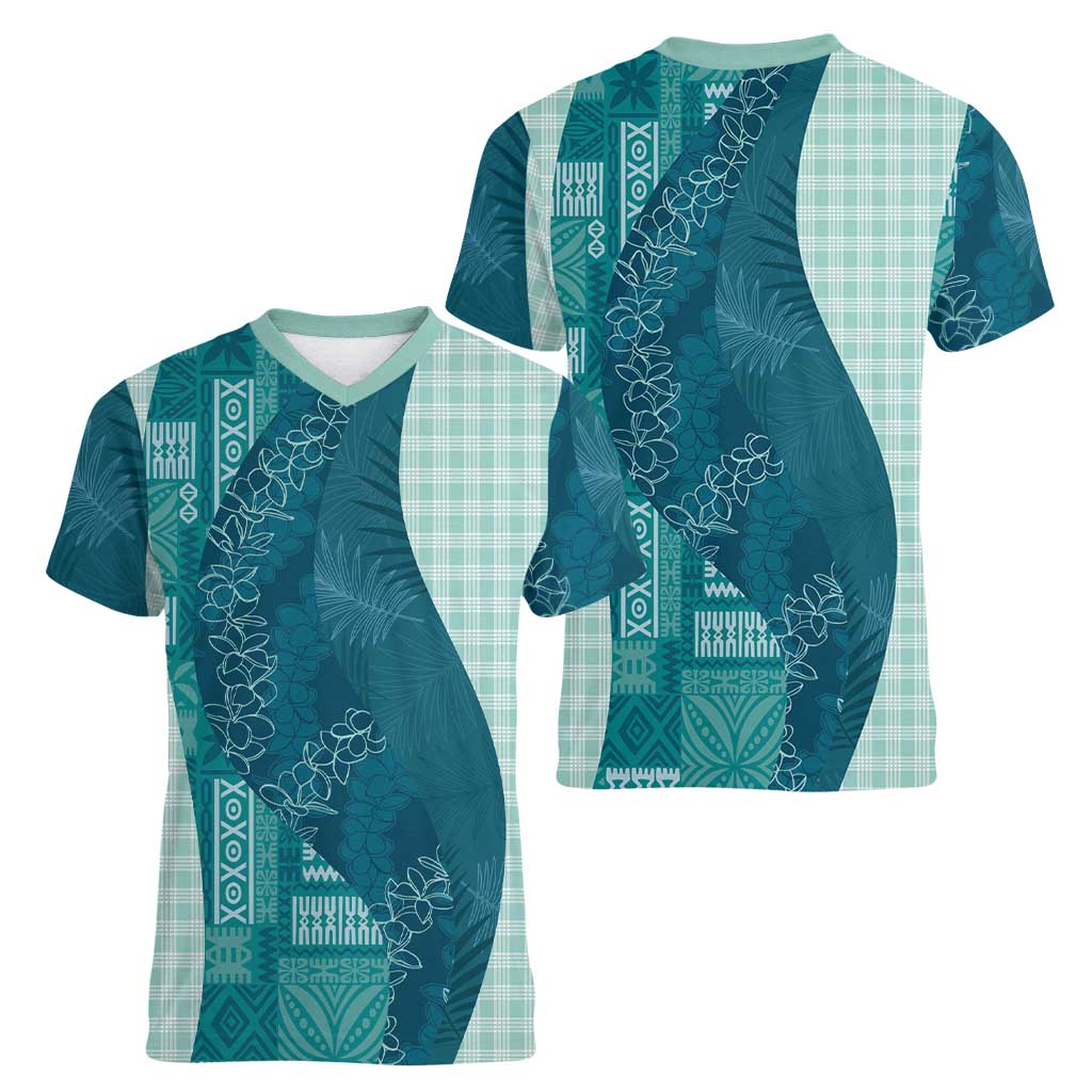 Polynesian Tribal Pattern Patchwork Picturesque Women V-Neck T-Shirt Oceanic LT7 - Polynesian Pride