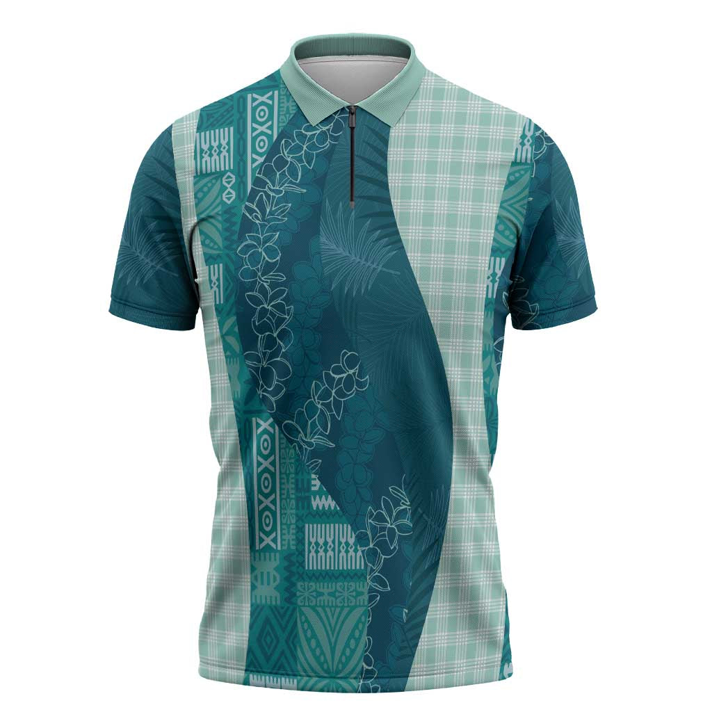 Polynesian Tribal Pattern Patchwork Picturesque Zipper Polo Shirt Oceanic LT7 Blue - Polynesian Pride