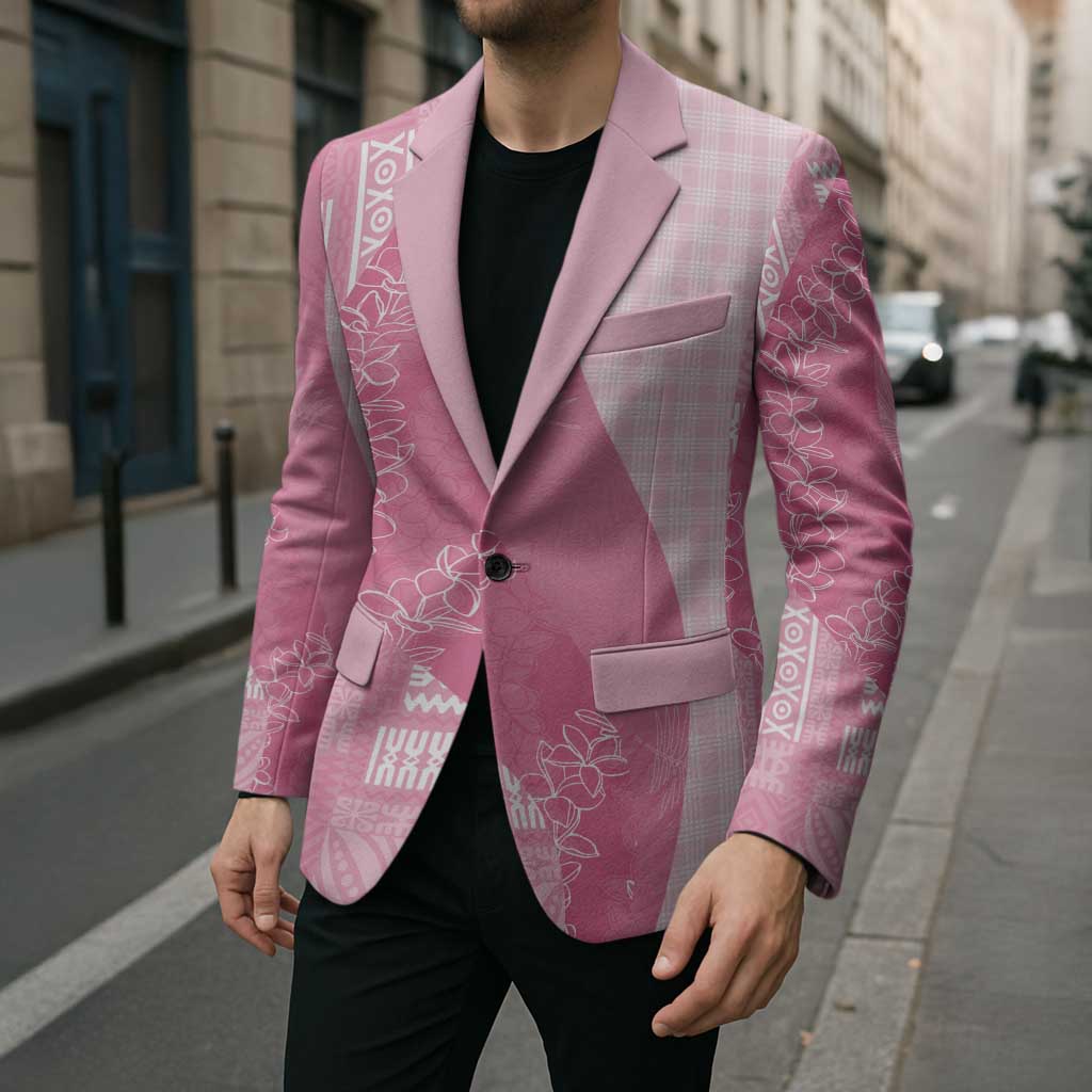 Polynesian Tribal Pattern Patchwork Picturesque Blazer Rose Pink